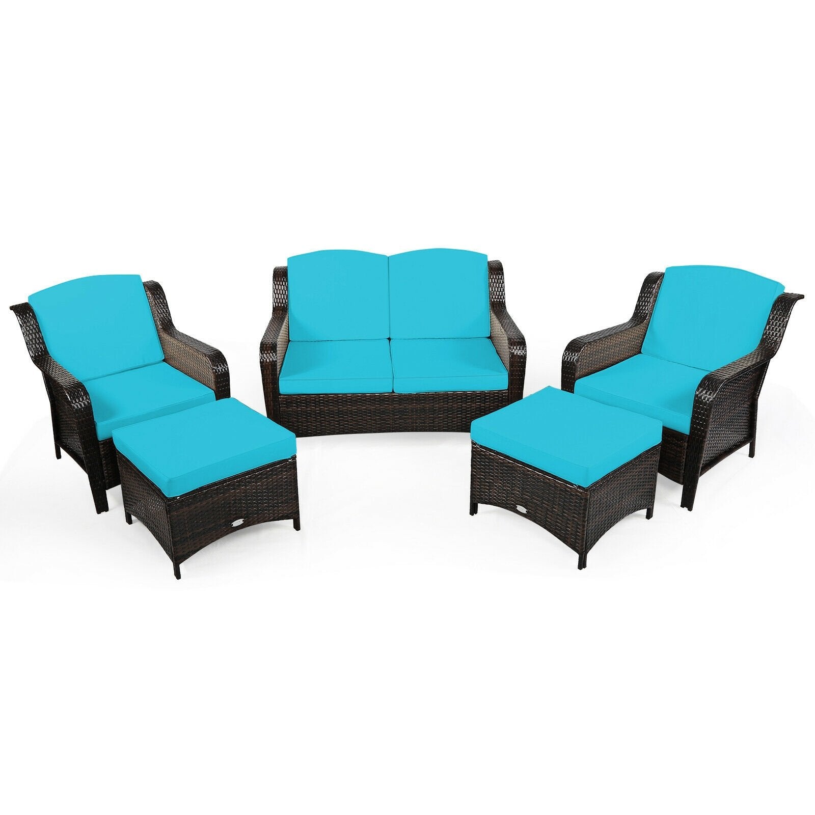 5 Pieces Patio Rattan Sofa Set with Cushion and Ottoman-Black