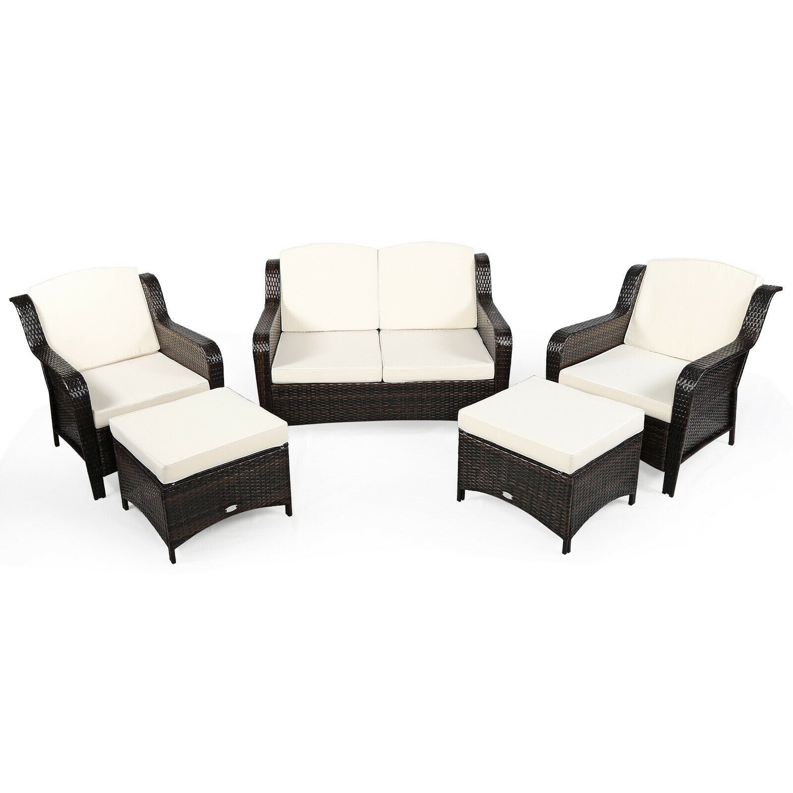 5 Pieces Patio Rattan Sofa Set with Cushion and Ottoman-Black