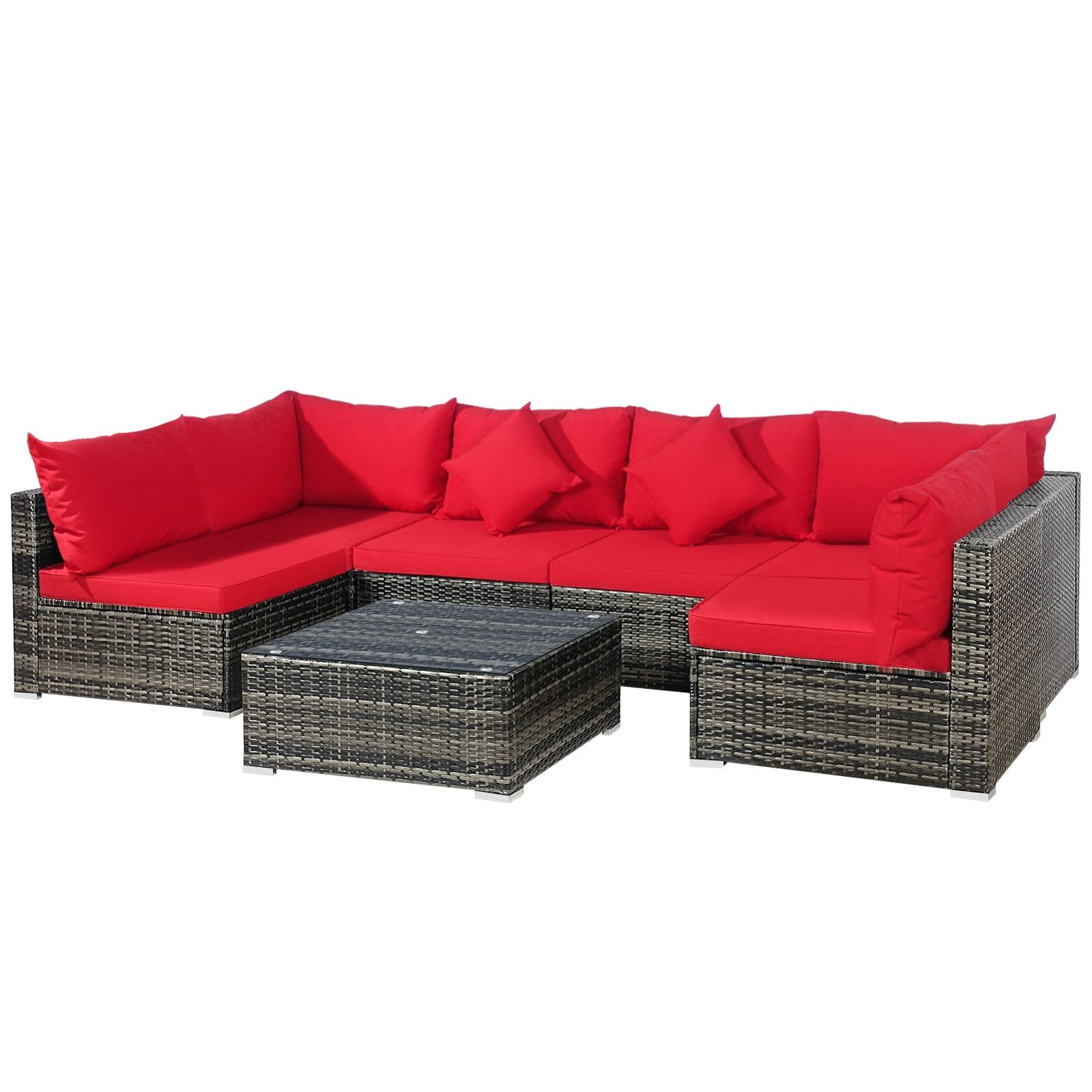 7 Pieces Patio Rattan Furniture Set with Sectional Sofa Cushioned-Beige