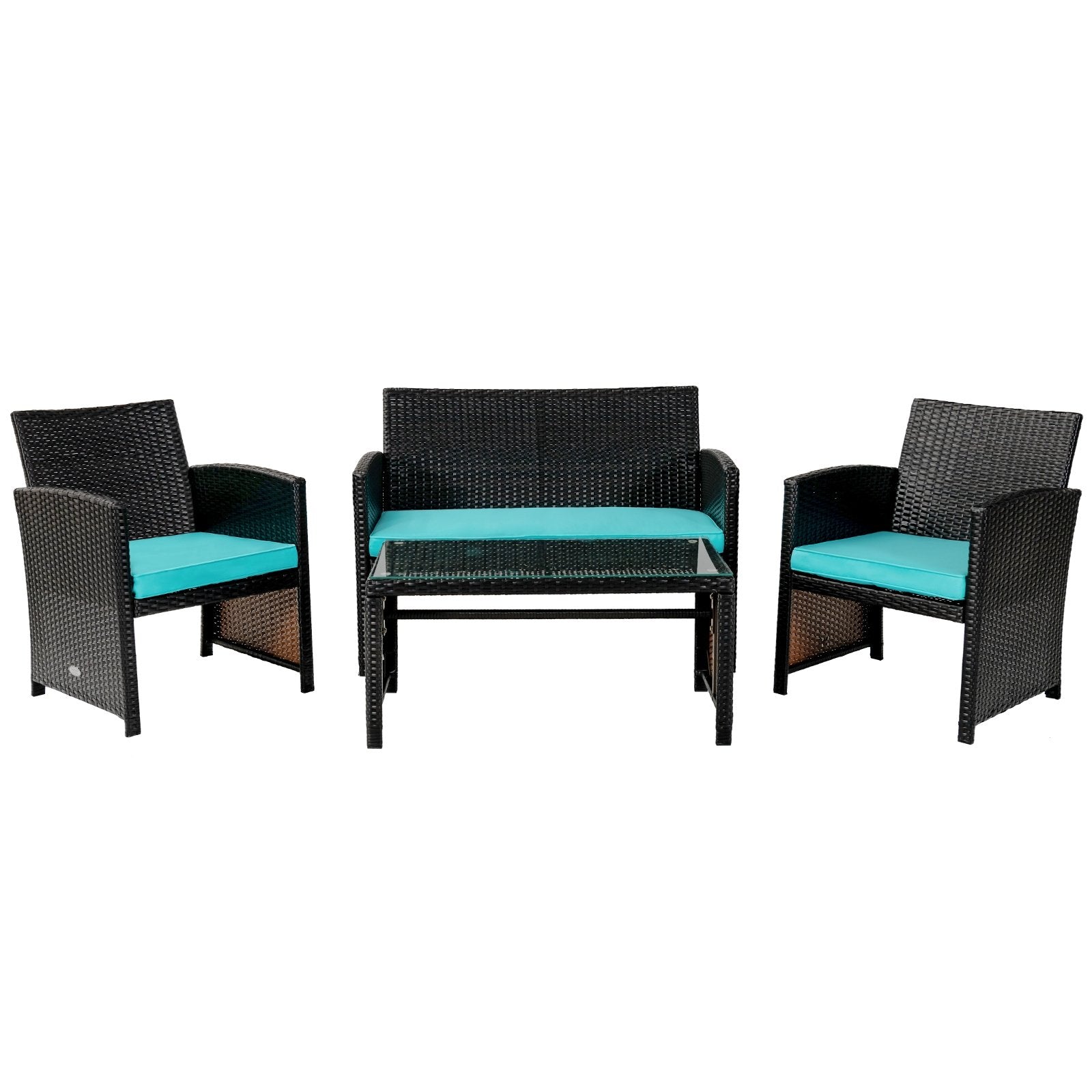 4 Pieces Patio Rattan Cushioned Furniture Set with Coffee Table-Black