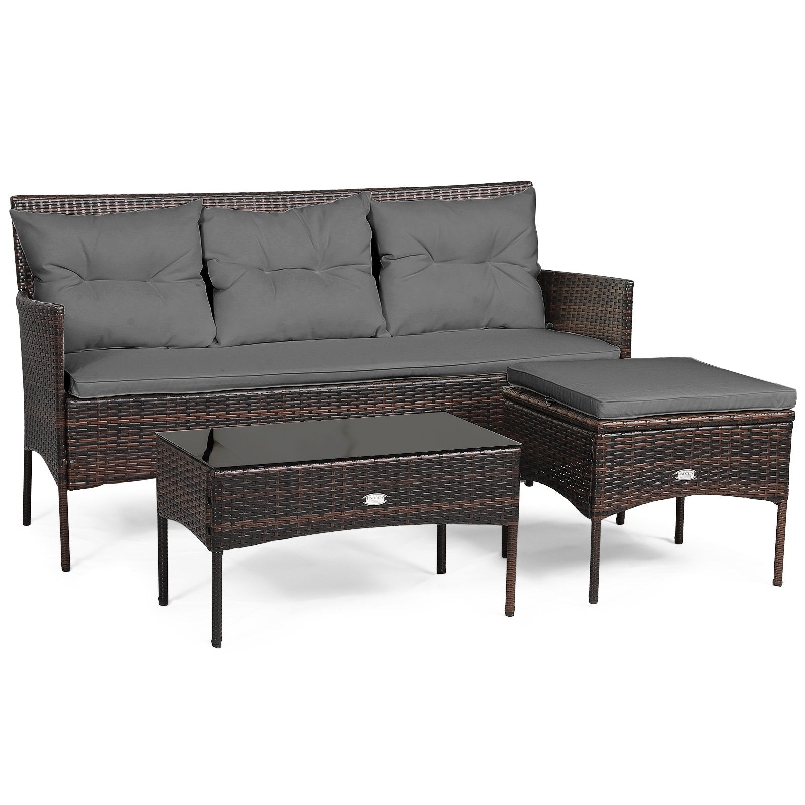 3 Pieces Patio Furniture Sectional Set with 5 Cozy Cushions-Black