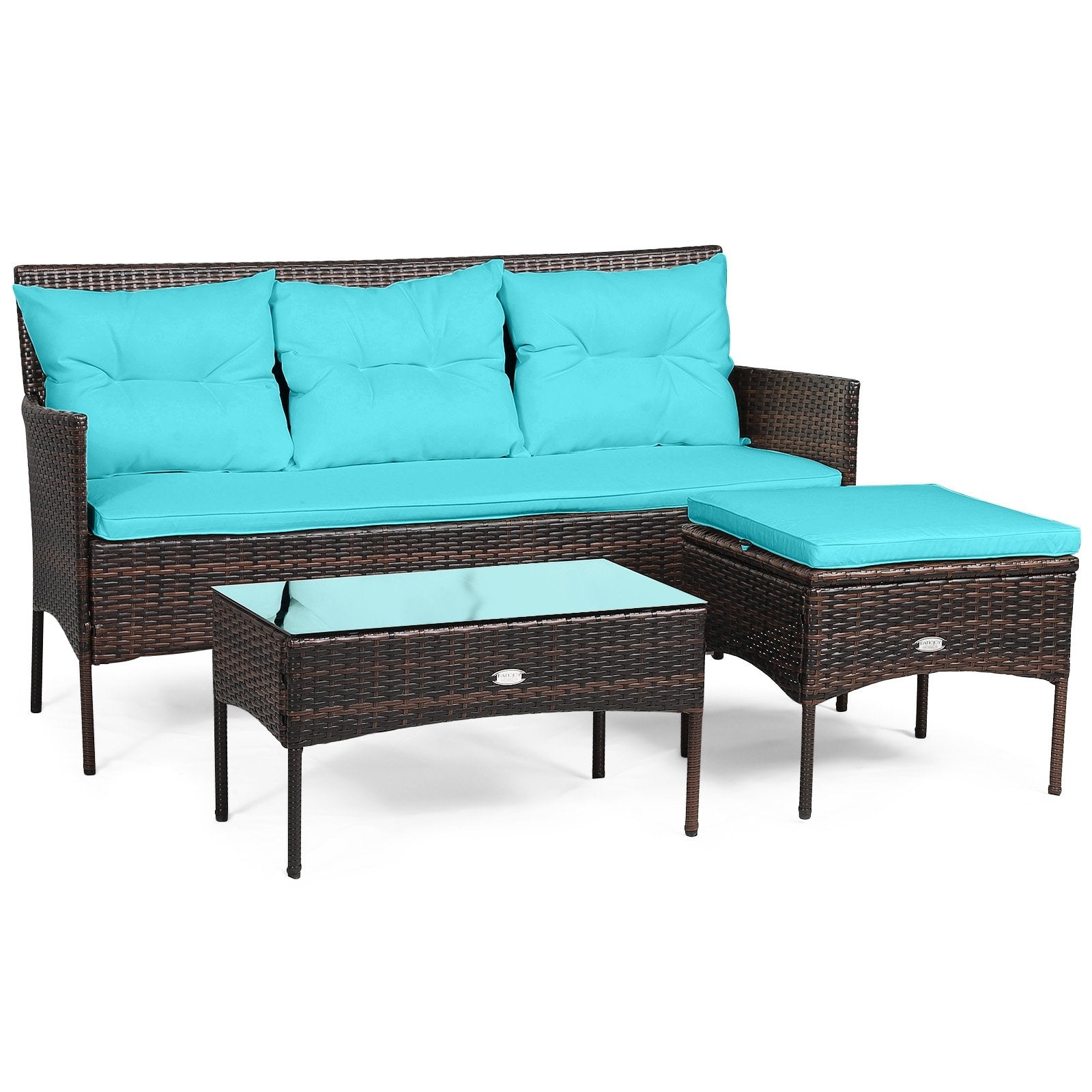 3 Pieces Patio Furniture Sectional Set with 5 Cozy Cushions-Black
