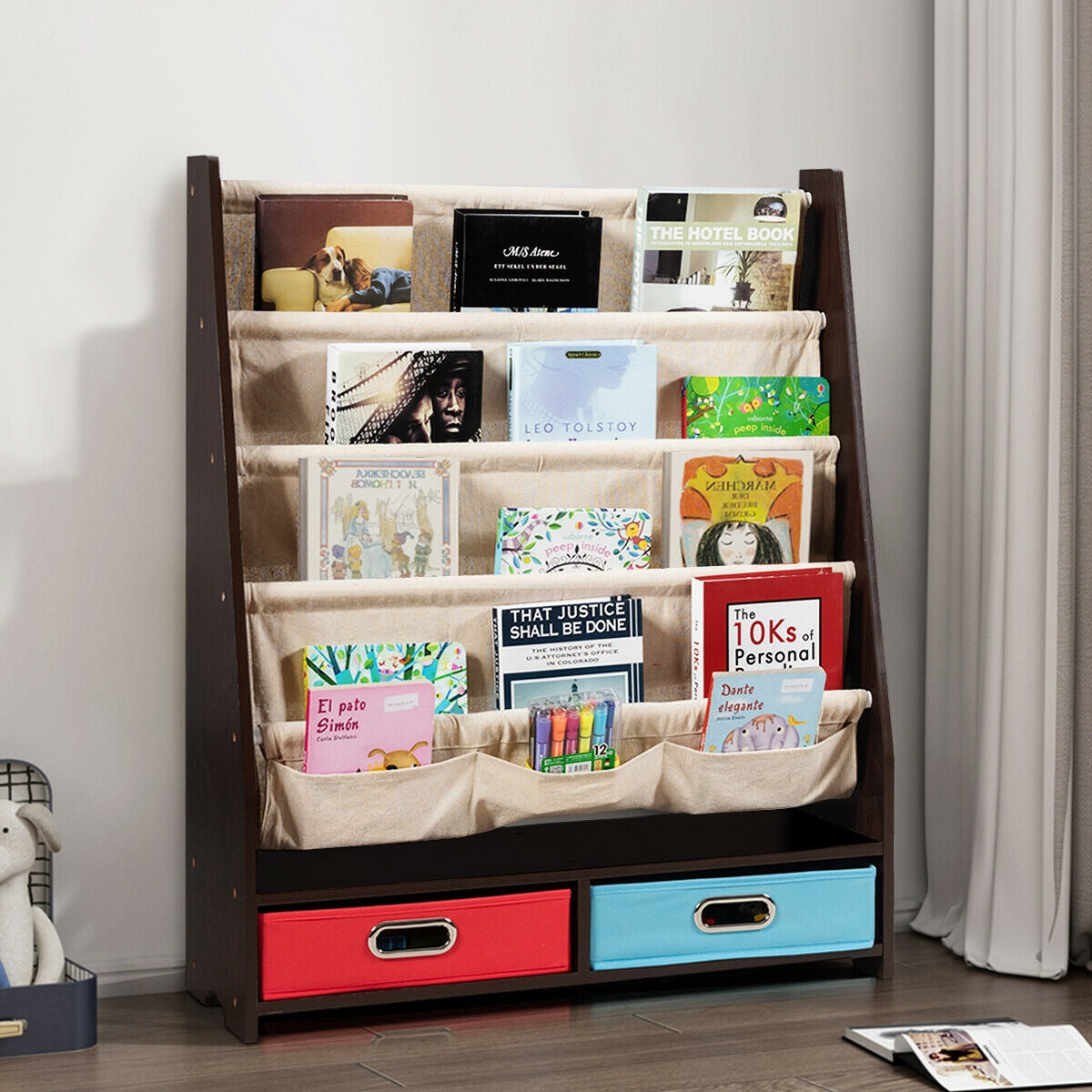 Kids Book and Toys Organizer Shelves-Beige