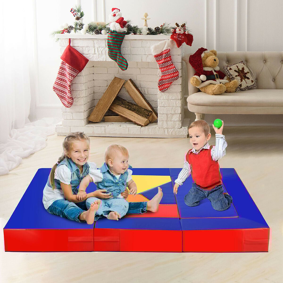 4-in-1 Crawl Climb Foam Shapes Toddler Kids Playset-Blue