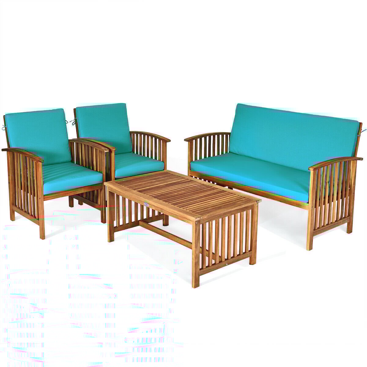 4PCS Patio Solid Wood Furniture Set-Beige