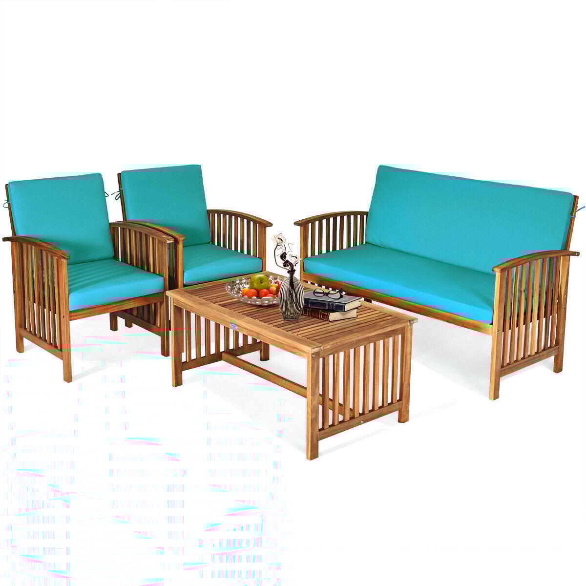 4PCS Patio Solid Wood Furniture Set-Beige