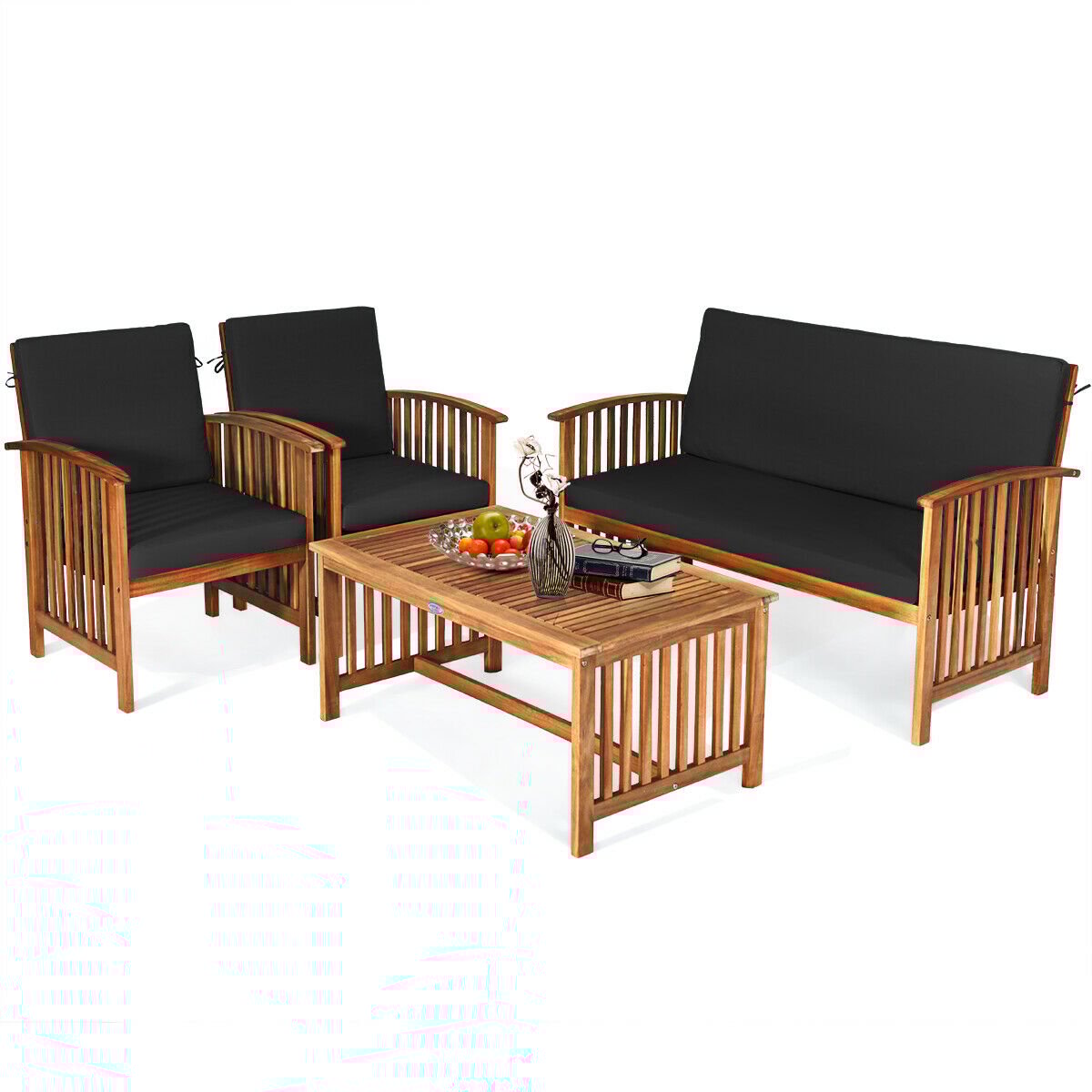 4PCS Patio Solid Wood Furniture Set-Beige