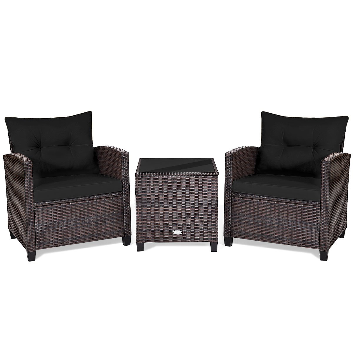 3 Pieces Patio Rattan Furniture Set with 4 Removable Cushions