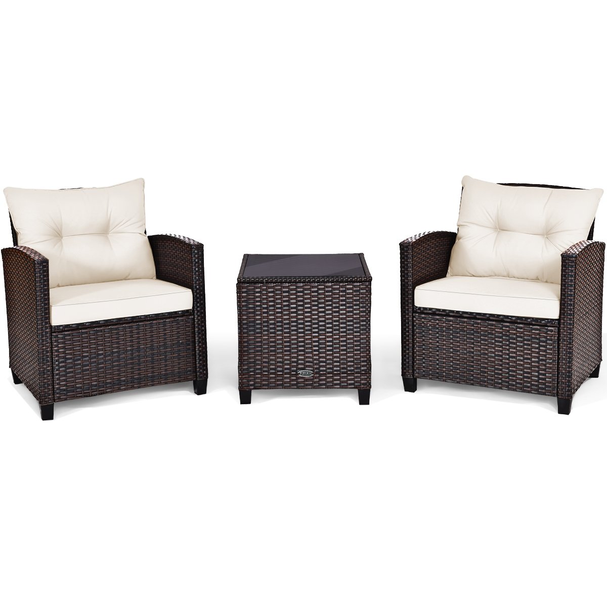 3 Pieces Patio Rattan Furniture Set with 4 Removable Cushions