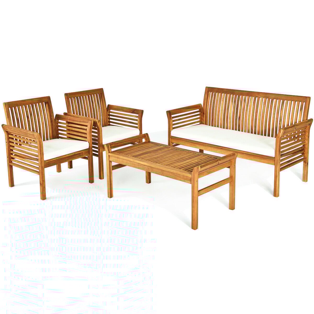 4 Pieces Outdoor Acacia Wood Sofa Furniture Set