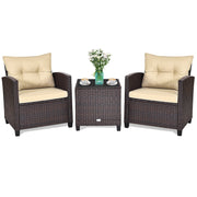 3 Pieces Patio Rattan Furniture Set with 4 Removable Cushions
