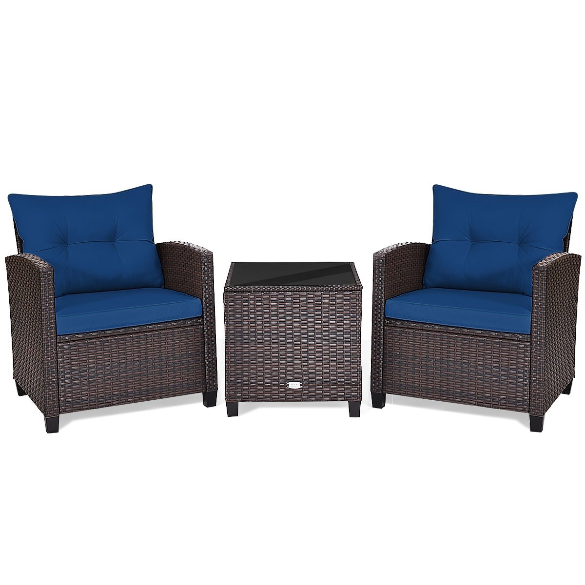 3 Pieces Patio Rattan Furniture Set with 4 Removable Cushions