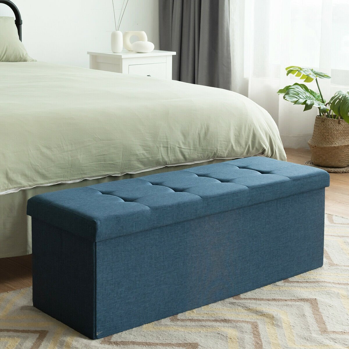 Large Fabric Folding Storage Chest with Smart lift Divider Bed End Ottoman Bench-Dark Gray
