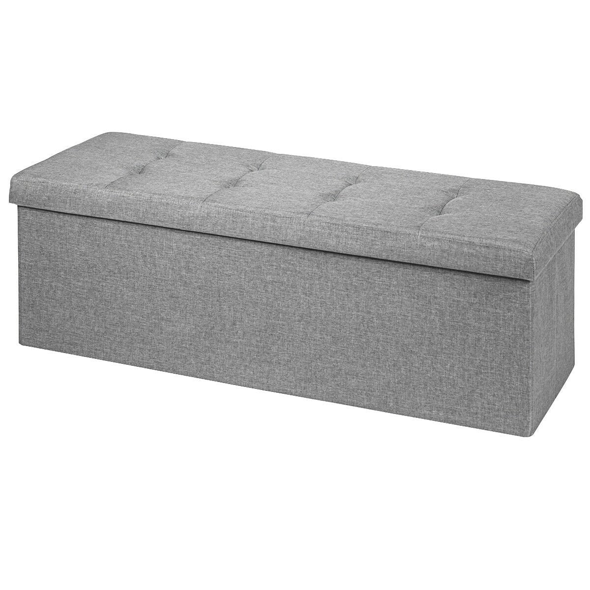 Large Fabric Folding Storage Chest with Smart lift Divider Bed End Ottoman Bench-Dark Gray