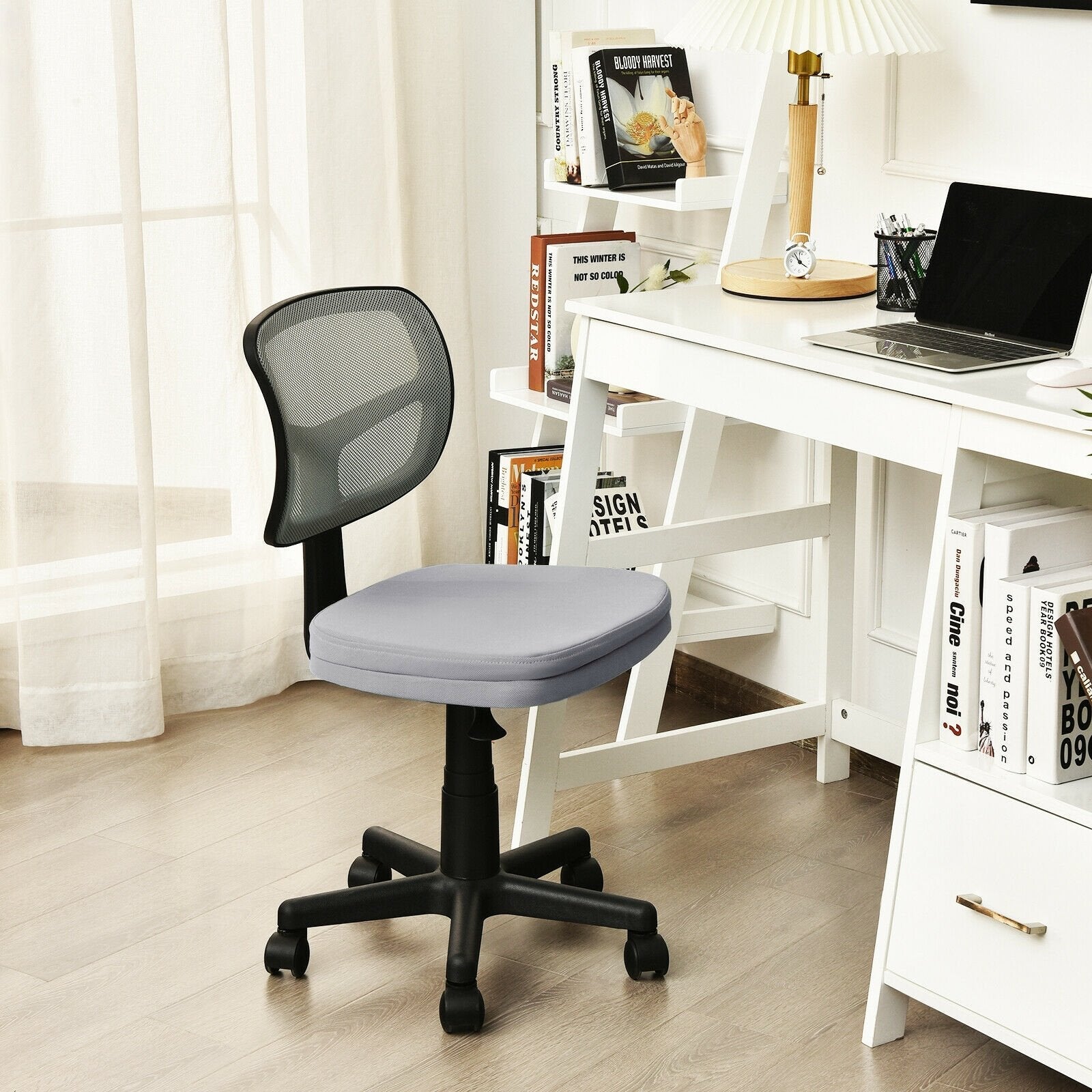 Armless Computer Chair with Height Adjustment and Breathable Mesh for Home Office-Black
