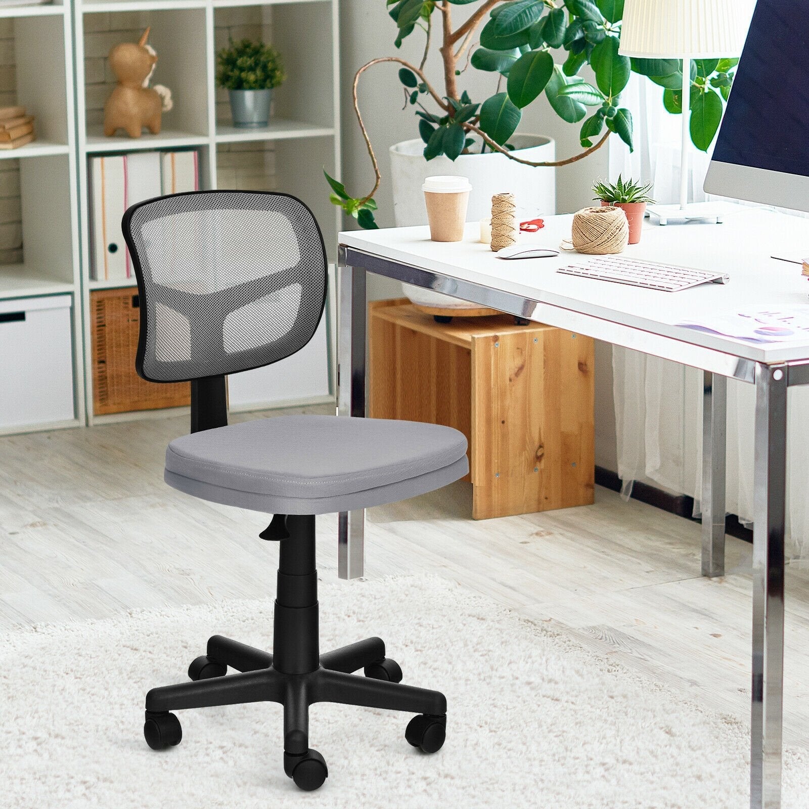 Armless Computer Chair with Height Adjustment and Breathable Mesh for Home Office-Black
