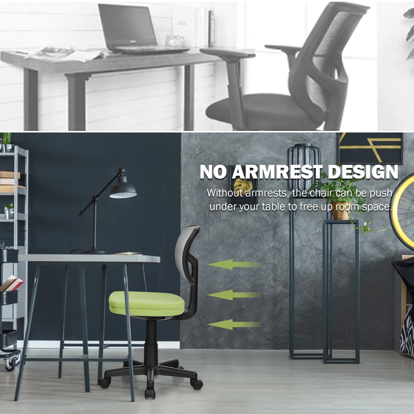 Armless Computer Chair with Height Adjustment and Breathable Mesh for Home Office-Black