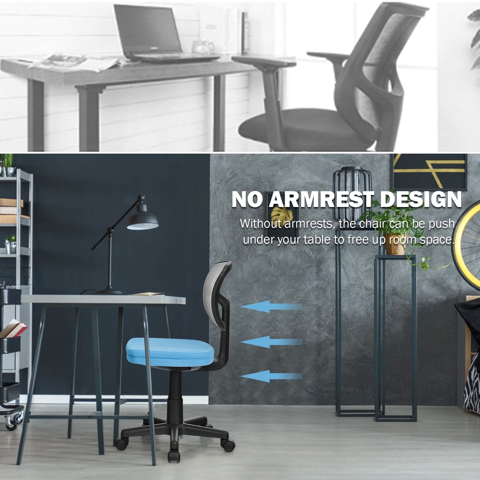 Armless Computer Chair with Height Adjustment and Breathable Mesh for Home Office-Black