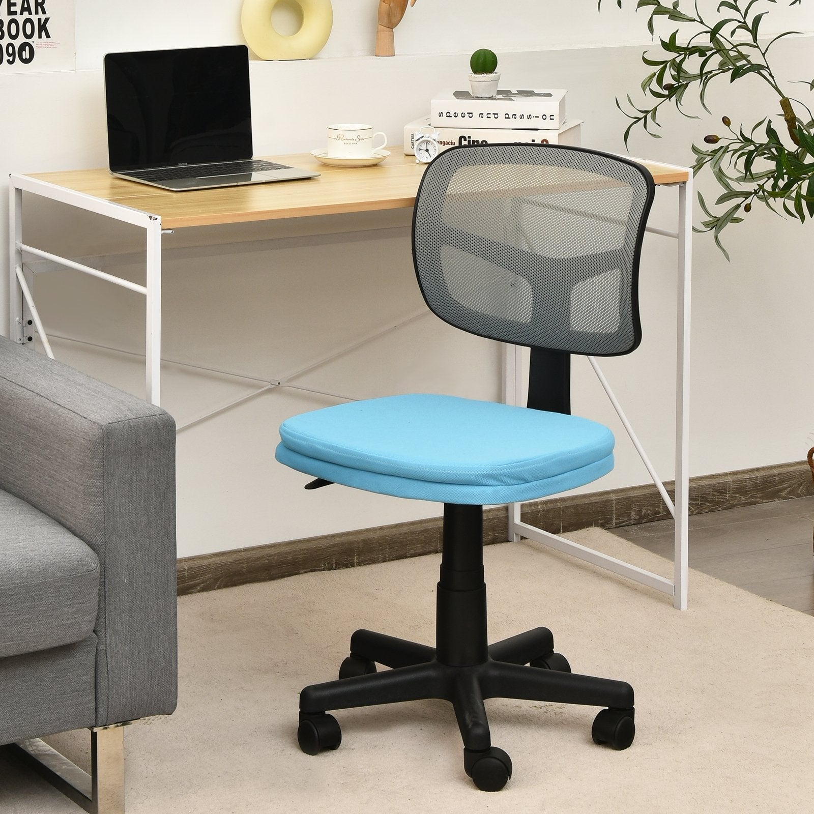Armless Computer Chair with Height Adjustment and Breathable Mesh for Home Office-Black