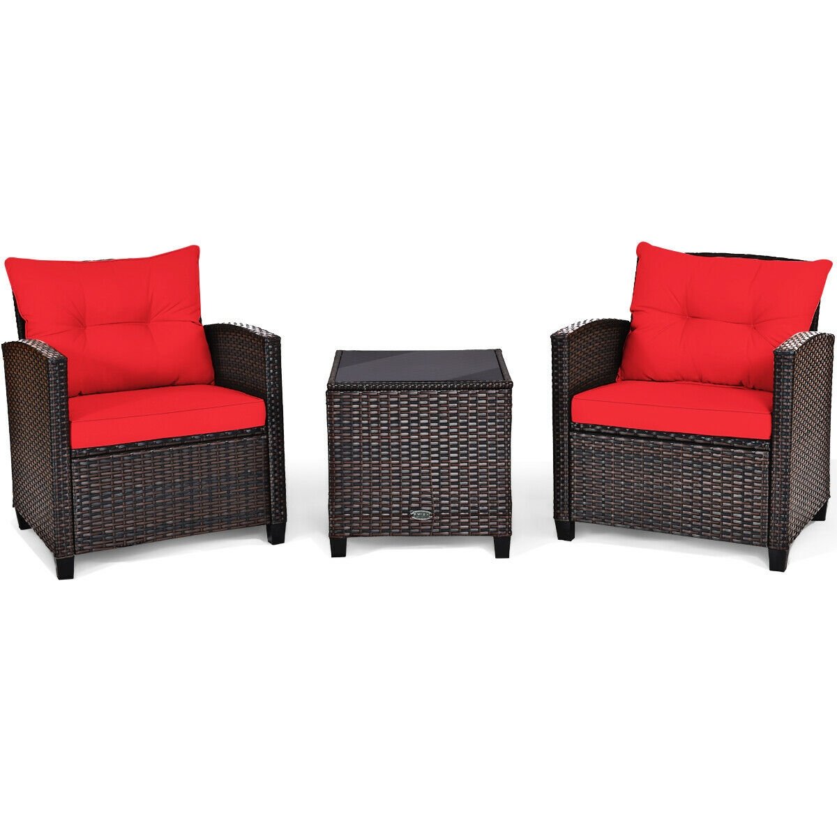 3 Pieces Patio Rattan Furniture Set with 4 Removable Cushions