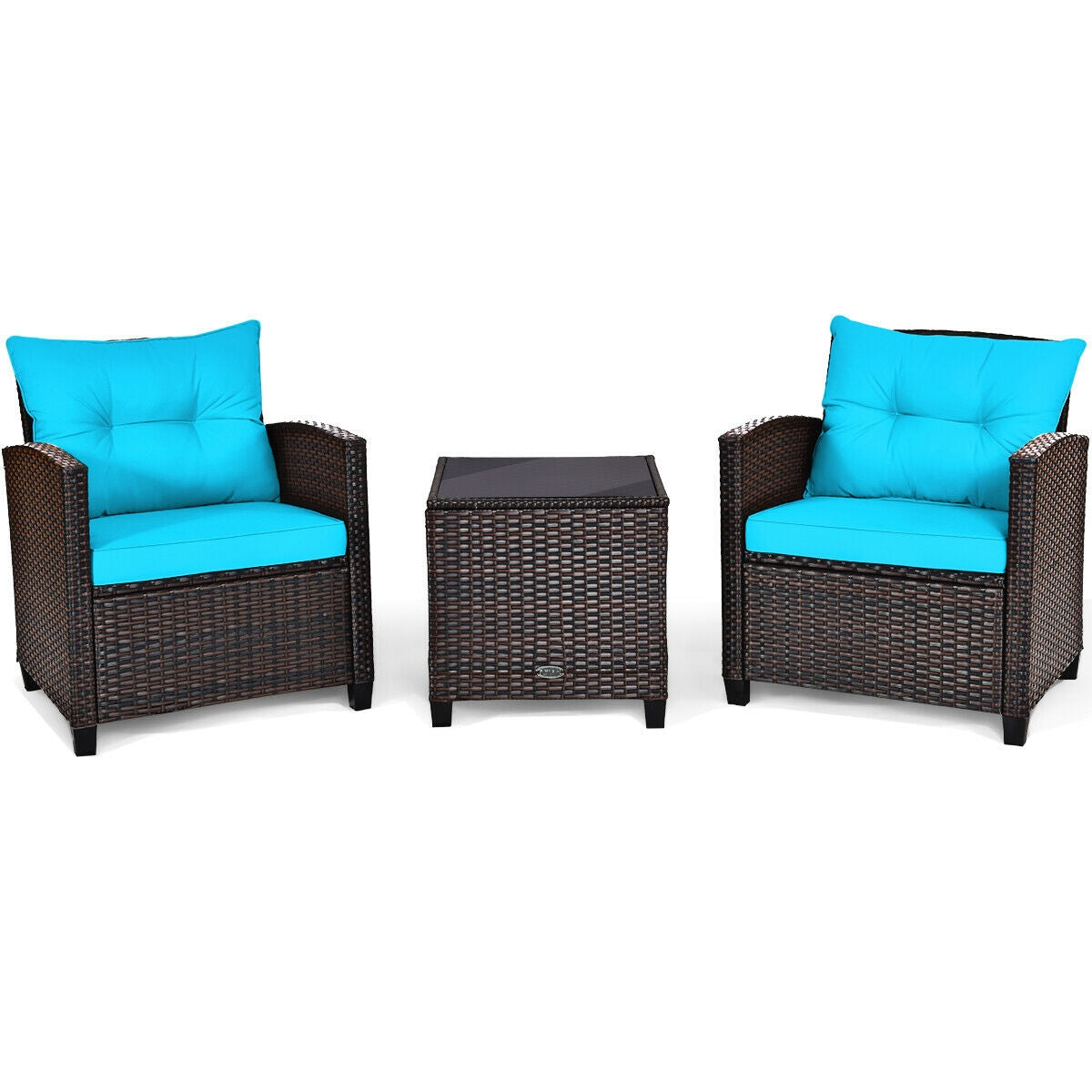 3 Pieces Patio Rattan Furniture Set with 4 Removable Cushions