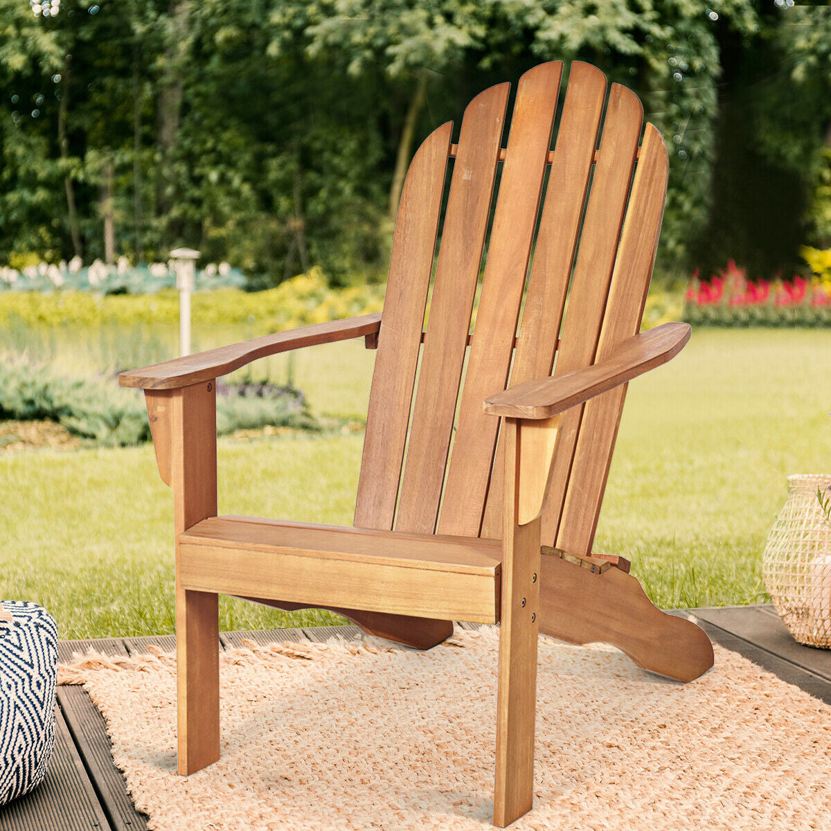 Acacia Wood Outdoor Adirondack Chair with Ergonomic Design-Gray
