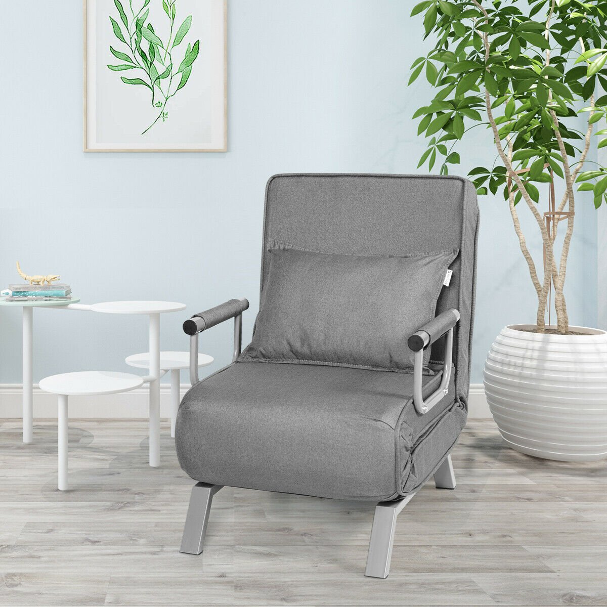 Folding 6 Position Convertible Sleeper Bed Armchair Lounge Couch with Pillow-Black