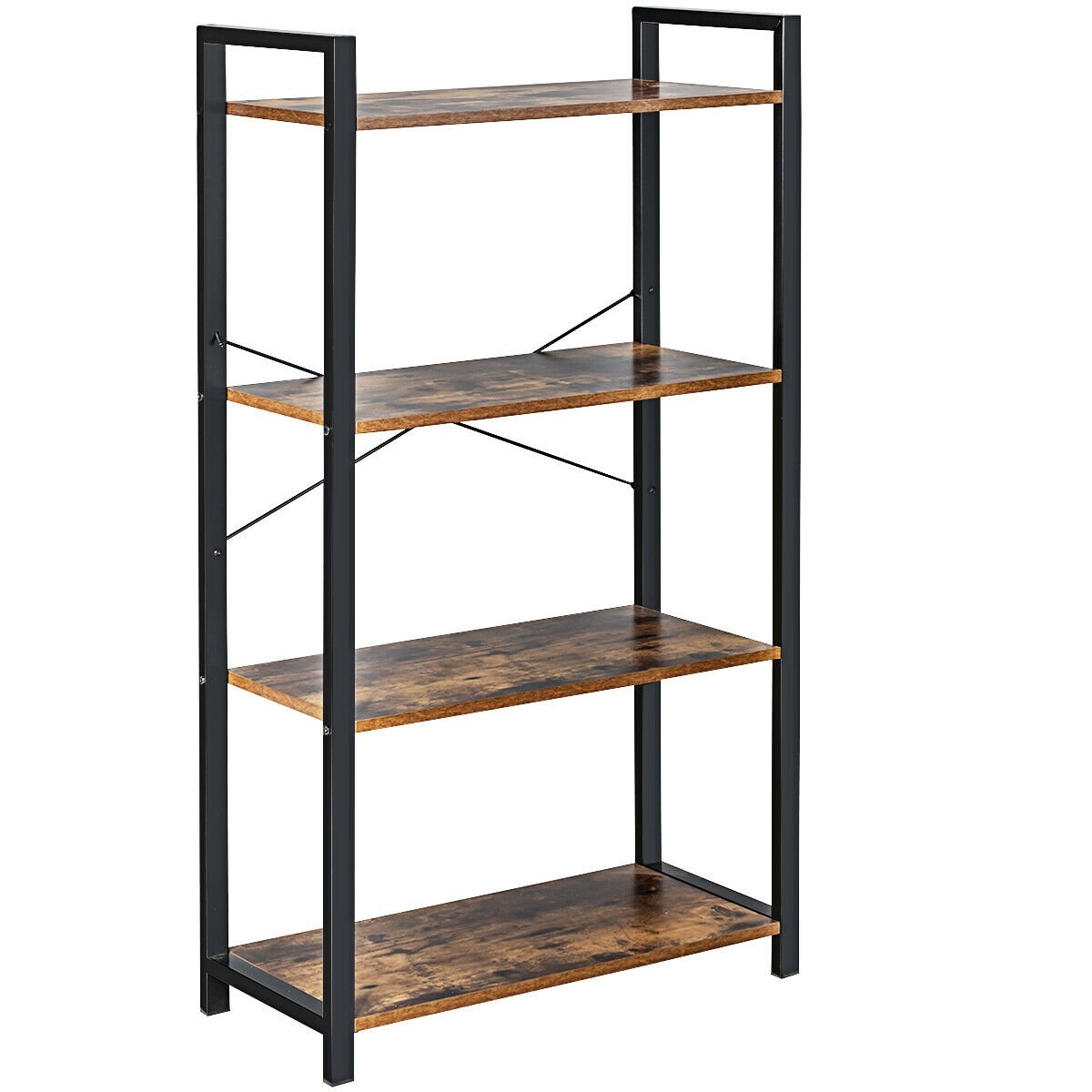 4-Tier Bookshelf Industrial Bookcase Plant Flower Stand-Black