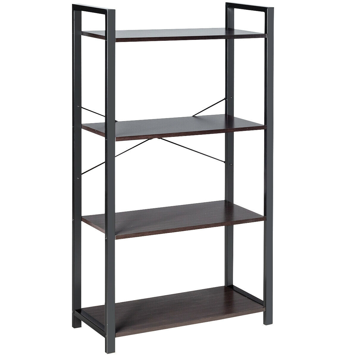 4-Tier Bookshelf Industrial Bookcase Plant Flower Stand-Black