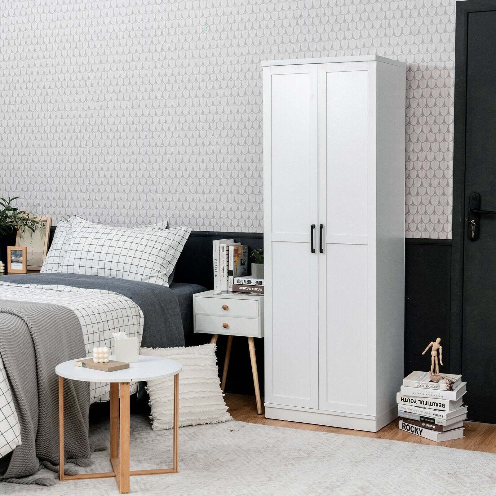 70 Inch Freestanding Storage Cabinet with 2 Doors and 5 Shelves-Black