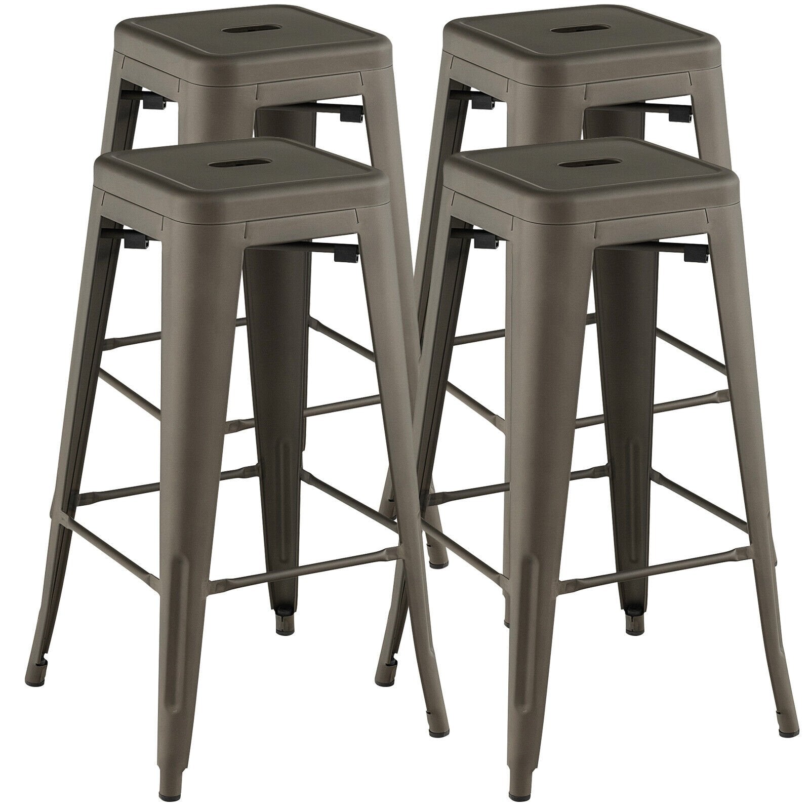 30 Inch Bar Stools Set of 4 with Square Seat and Handling Hole-Black