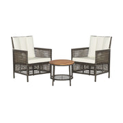 3 Pieces Patio Rattan Furniture Set with Cushioned Sofas and Wood Table Top-White