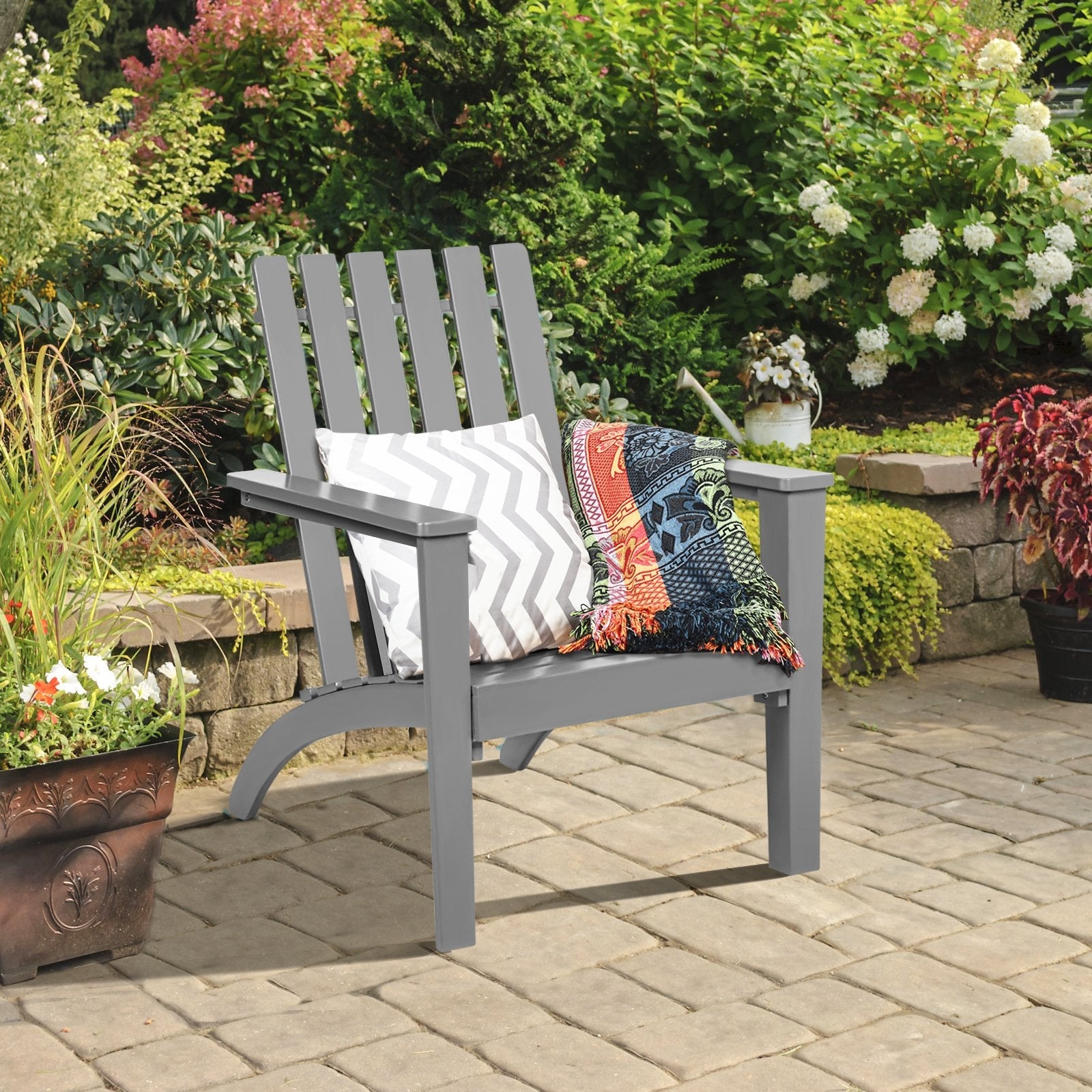 Outdoor Durable Patio Acacia Wood Adirondack Lounge Armchair-Black