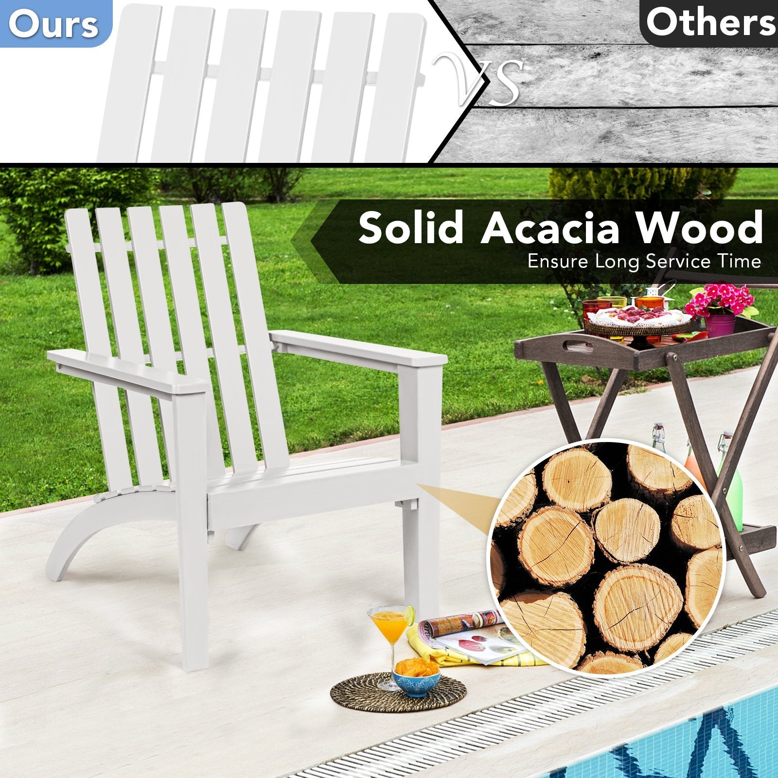 Outdoor Durable Patio Acacia Wood Adirondack Lounge Armchair-Black