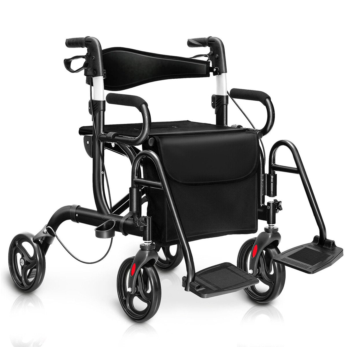 Folding Rollator Walker with 8-inch Wheels and Seat-Black