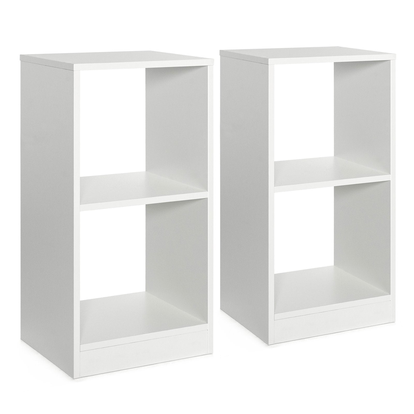 2 Pieces 2-tier Bookcase Set with Anti-toppling Device-White