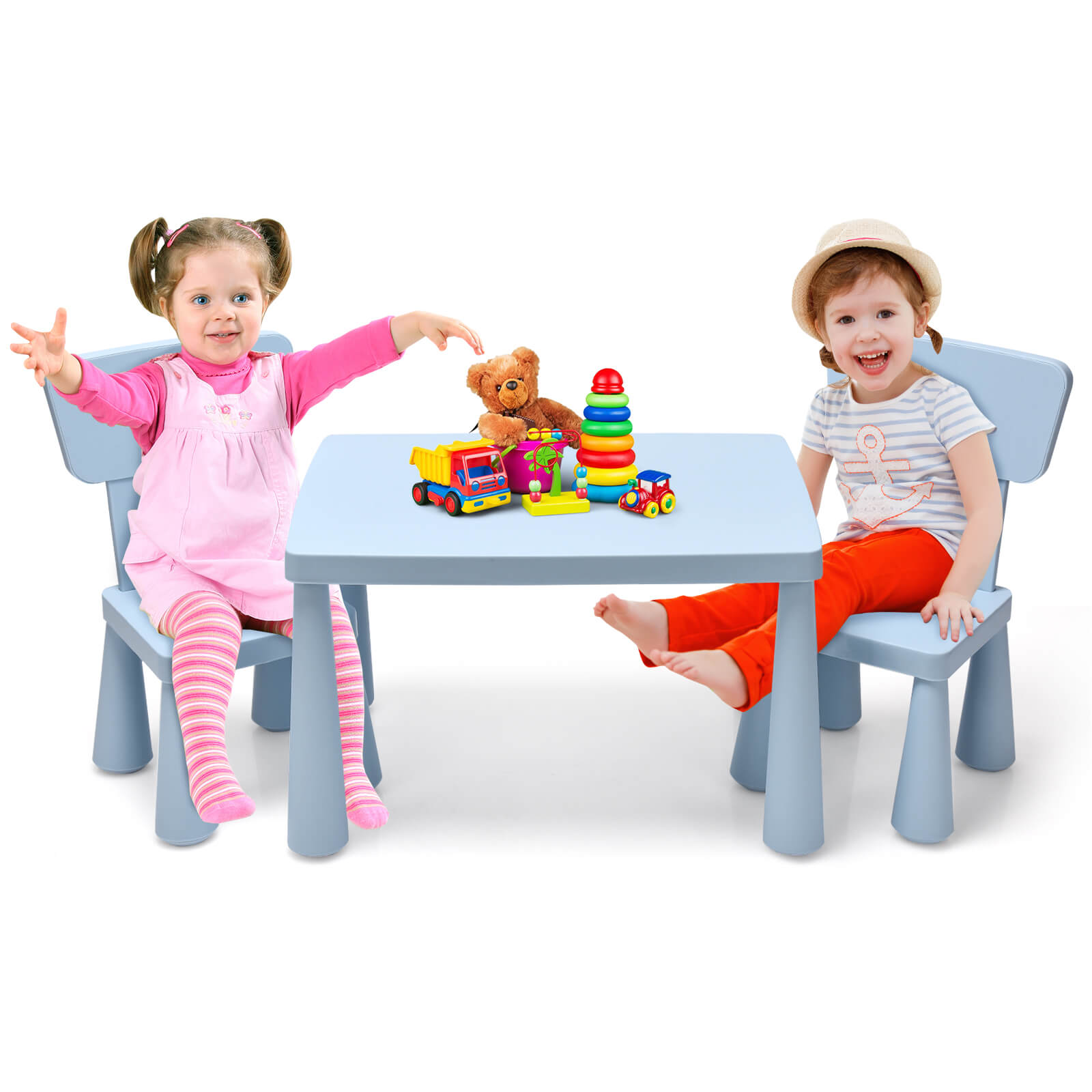 3 Pieces Toddler Multi Activity Play Dining Study Kids Table and Chair Set-Blue