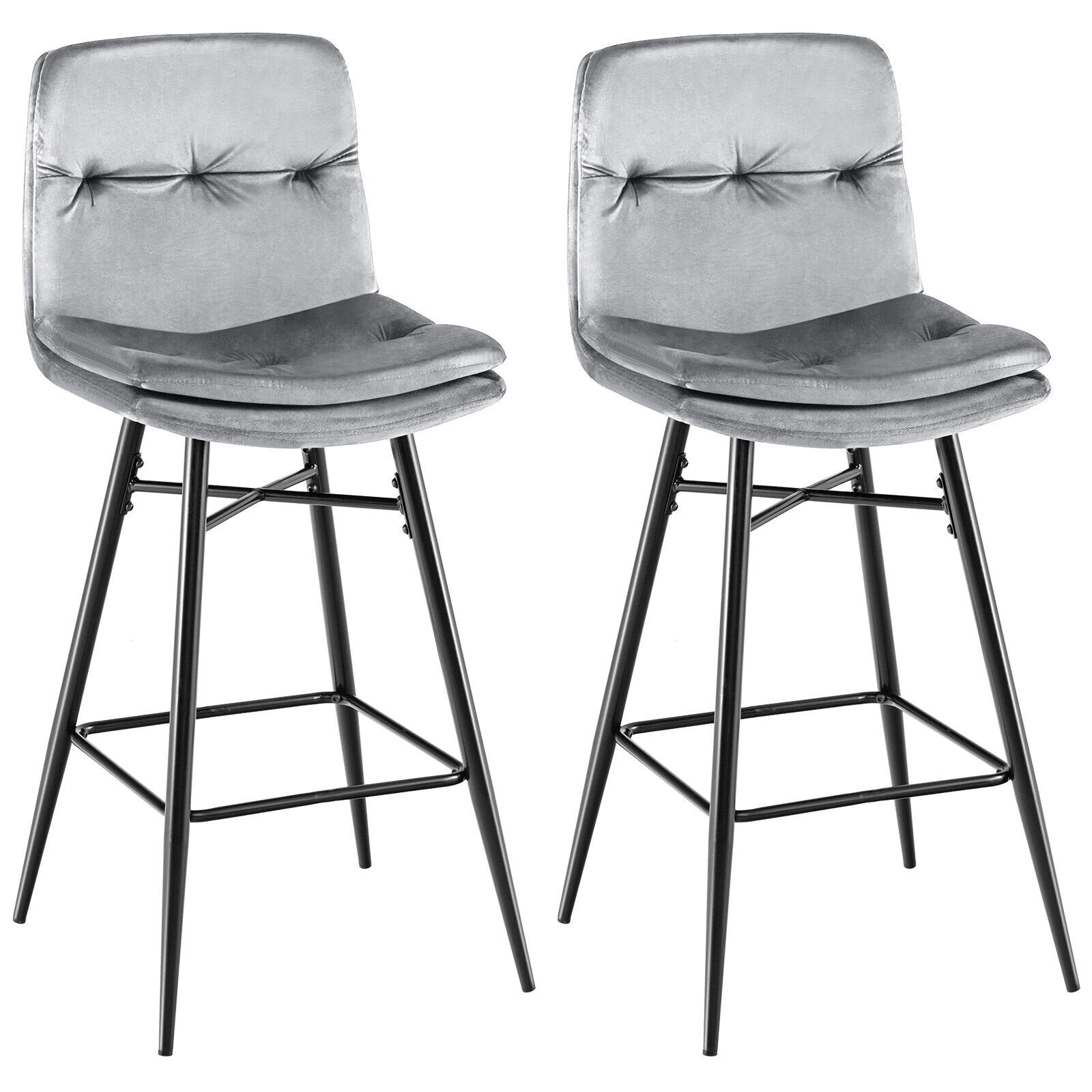 2 Pieces 29 Inch Velvet Bar Stools Set with Tufted Back and Footrests-Blue
