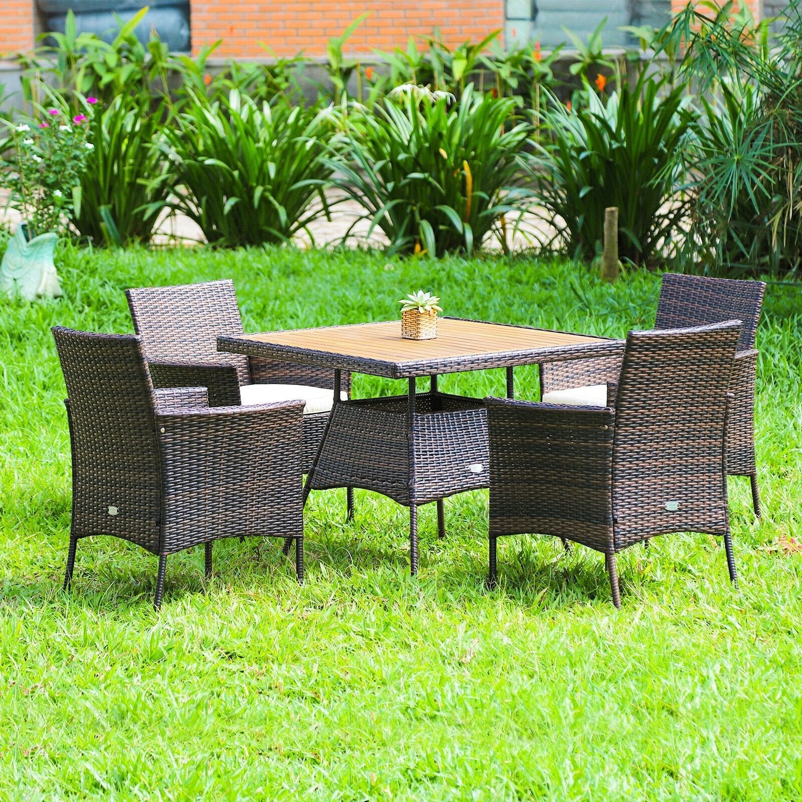 Outdoor 5 Pieces Dining Table Set with 1 Table and 4 Single Sofas