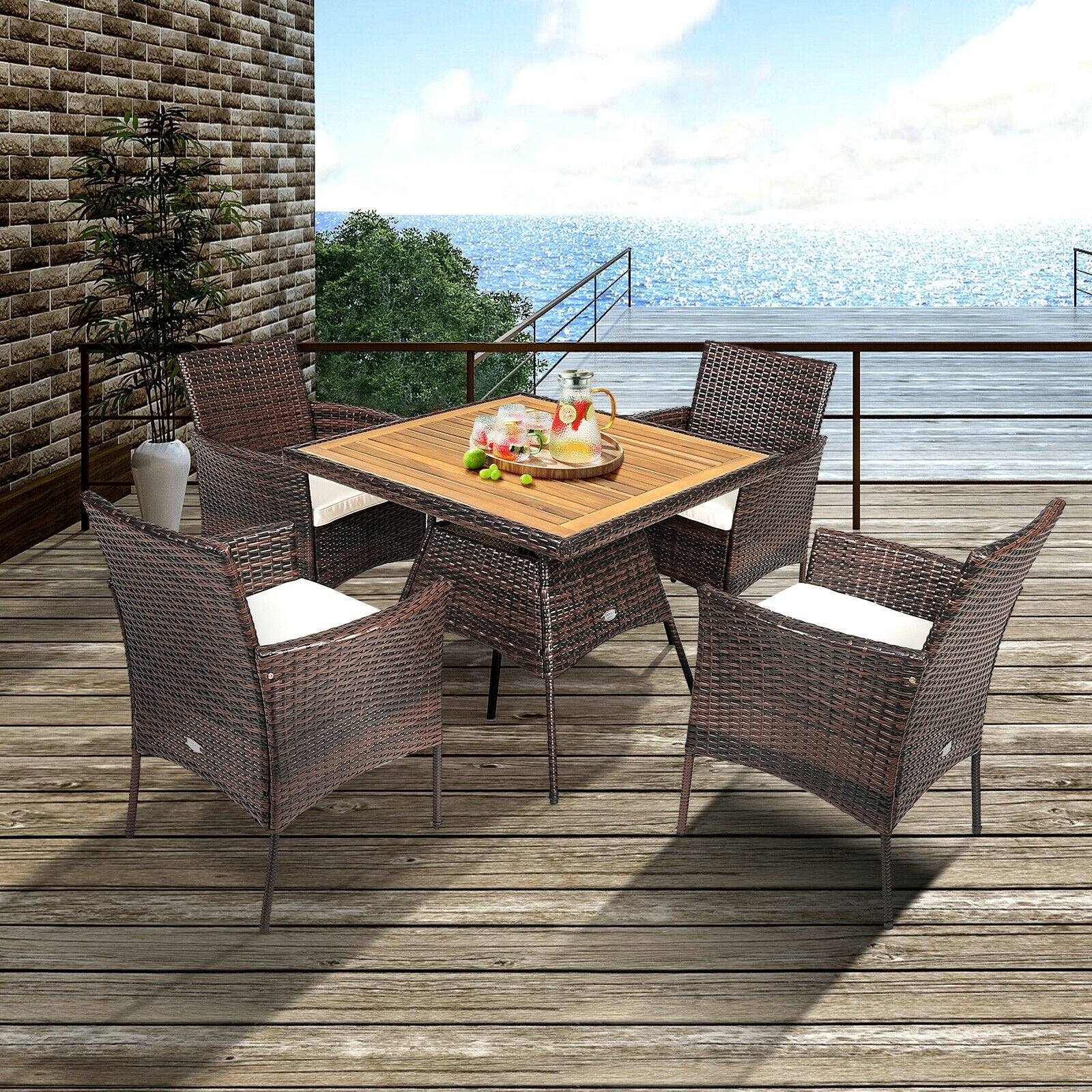 Outdoor 5 Pieces Dining Table Set with 1 Table and 4 Single Sofas