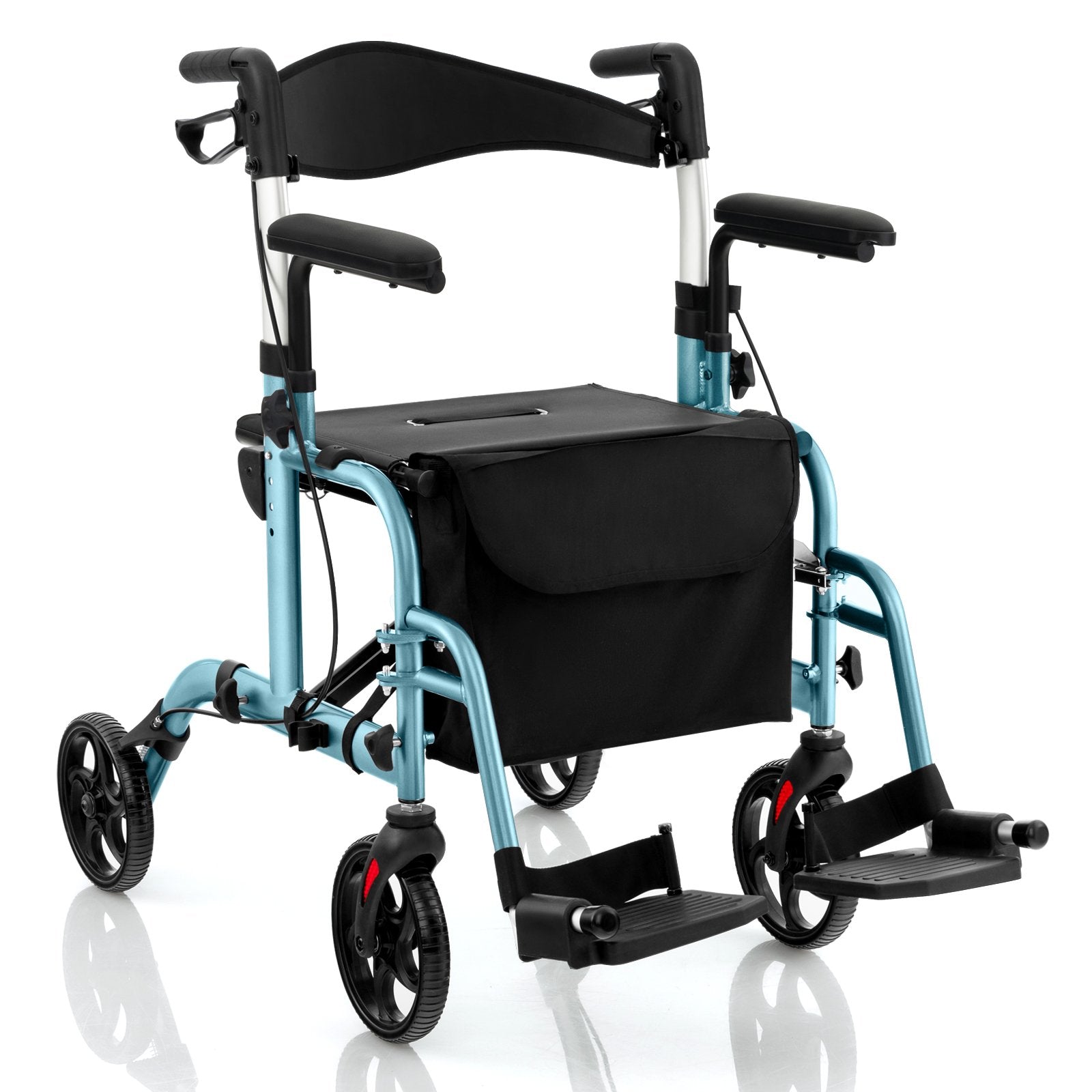 Folding Rollator Walker with Seat and Wheels Supports up to 300 lbs-Black