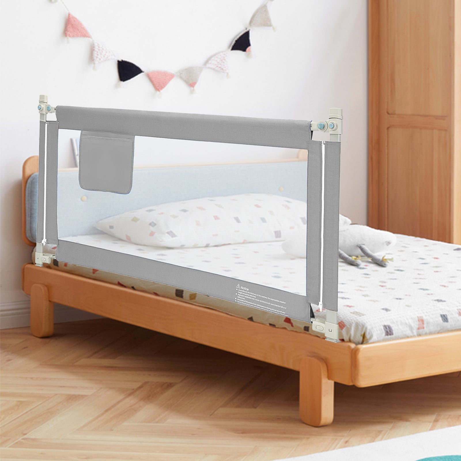57 Inch Toddlers Vertical Lifting Baby Bed Rail Guard with Lock-Blue