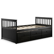 Twin Captain’s Bed with Trundle Bed with 3 Storage Drawers-Dark Brown