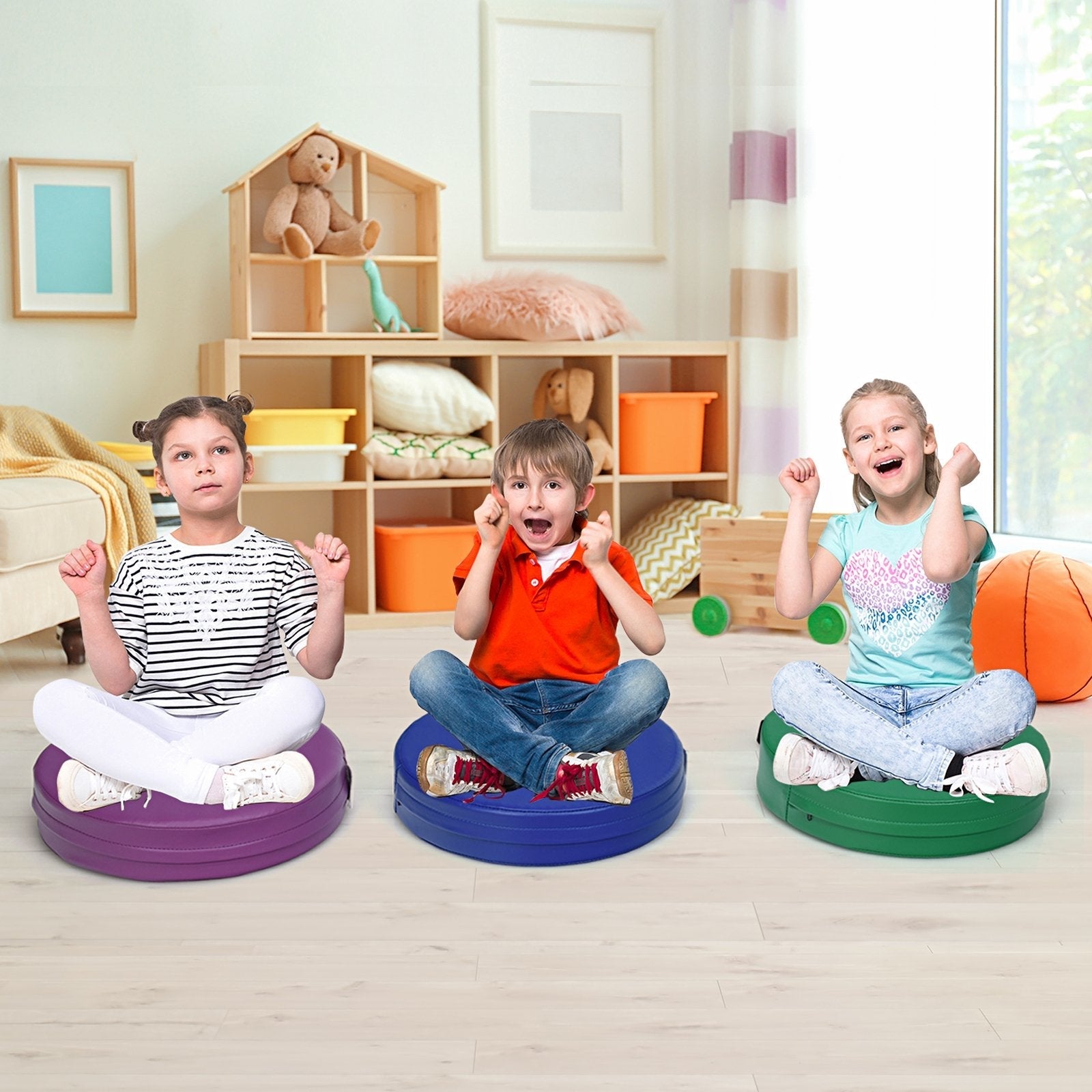6 Pieces 15 Inch Round Toddler Floor Cushions-Blue