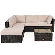 6 Pieces Outdoor Patio Rattan Furniture Set Sofa Ottoman-Coffee