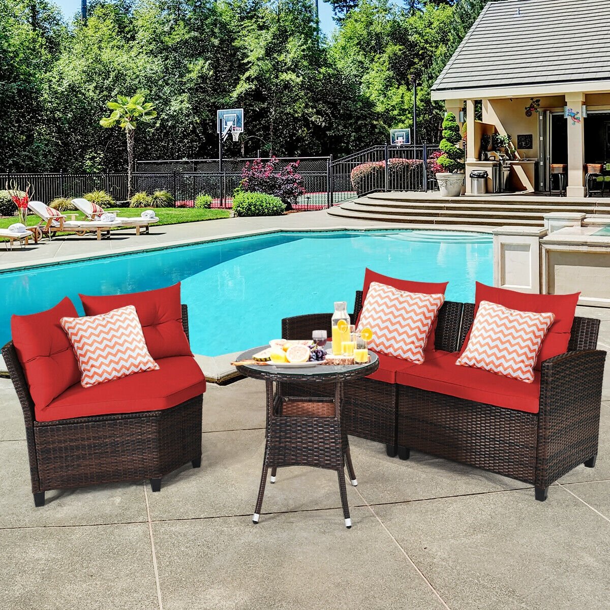 4 Pieces Outdoor Cushioned Rattan Furniture Set-Black