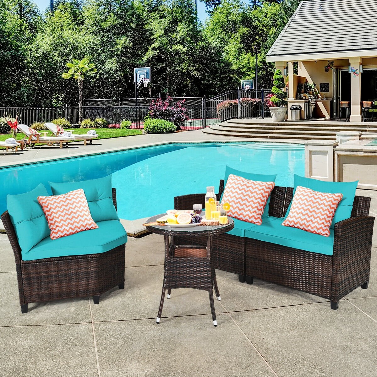 4 Pieces Outdoor Cushioned Rattan Furniture Set-Black