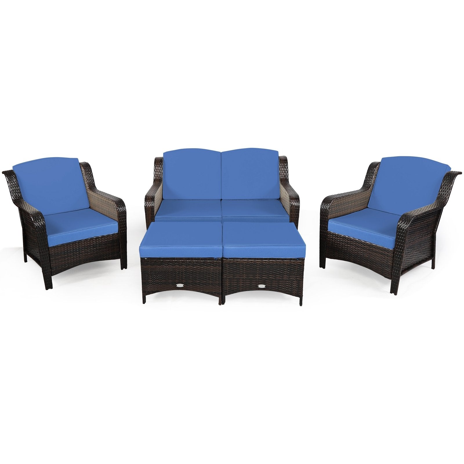 5 Pieces Patio Rattan Sofa Set with Cushion and Ottoman-Black