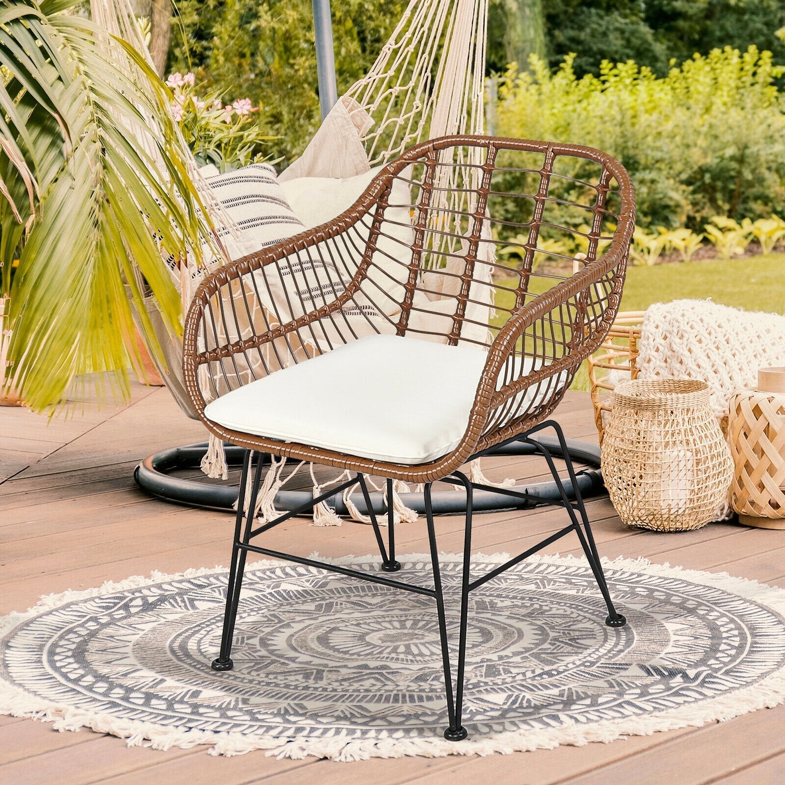 3 Pieces Patio Rattan Bistro Set with Cushion-Black
