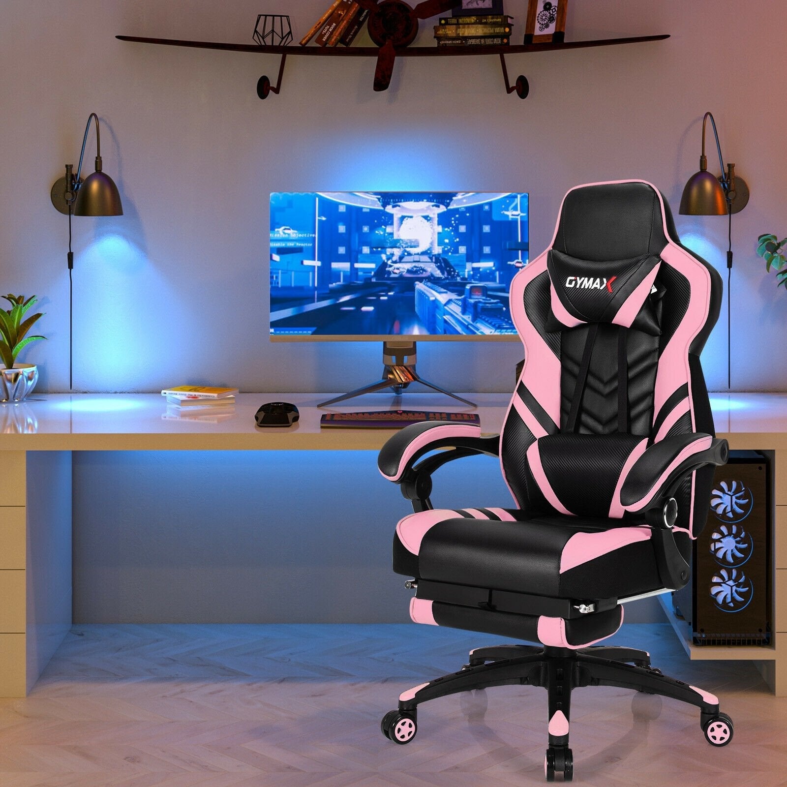 Adjustable Gaming Chair with Footrest for Home Office-Black